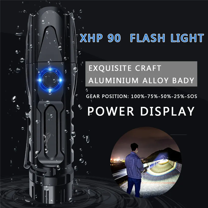 Светодиодный фонарик XHP90 с фокусировкой перезаряжаемый от USB 26650 фонафонарь 5