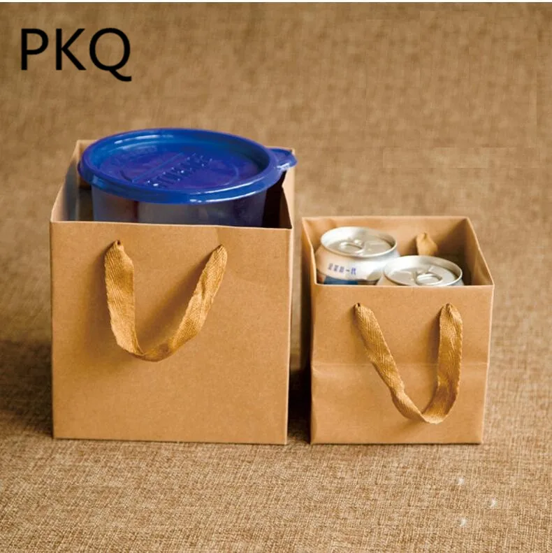 10 шт. квадратный крафт-бумажный пакет с широким дном черные бумажные подарочные