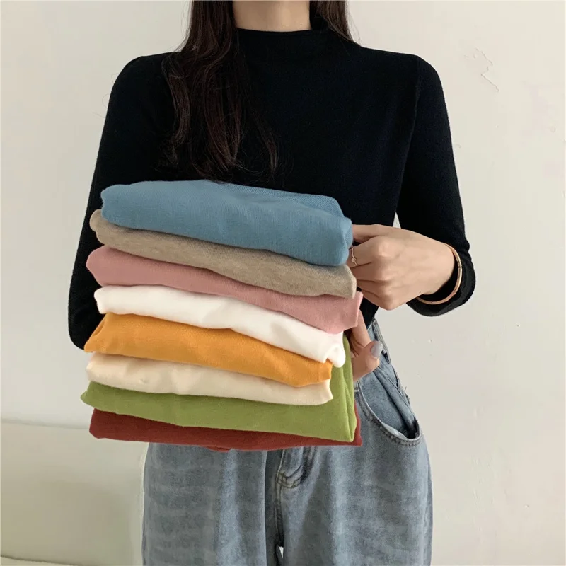 Новый стиль для осени/зимы 2020 однотонный джемпер с высоким воротником свитер
