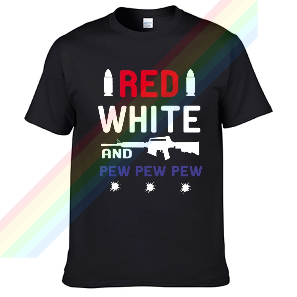 

PEW PEW Red White Guns And Warheads Logo T Shirt For Men Limitied Edition Unisex Brand T-shirt Cotton Amazing Short Sleeve Tops