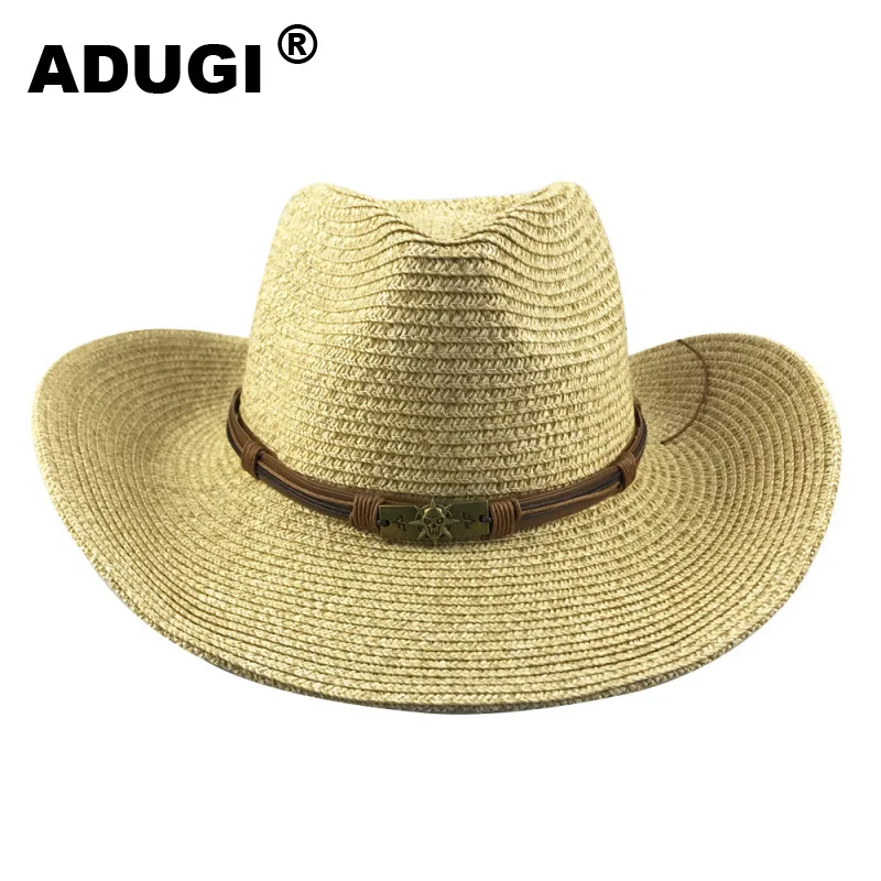 Соломенная шляпа ADUGI для мужчин и женщин популярная летняя Панама от солнца с