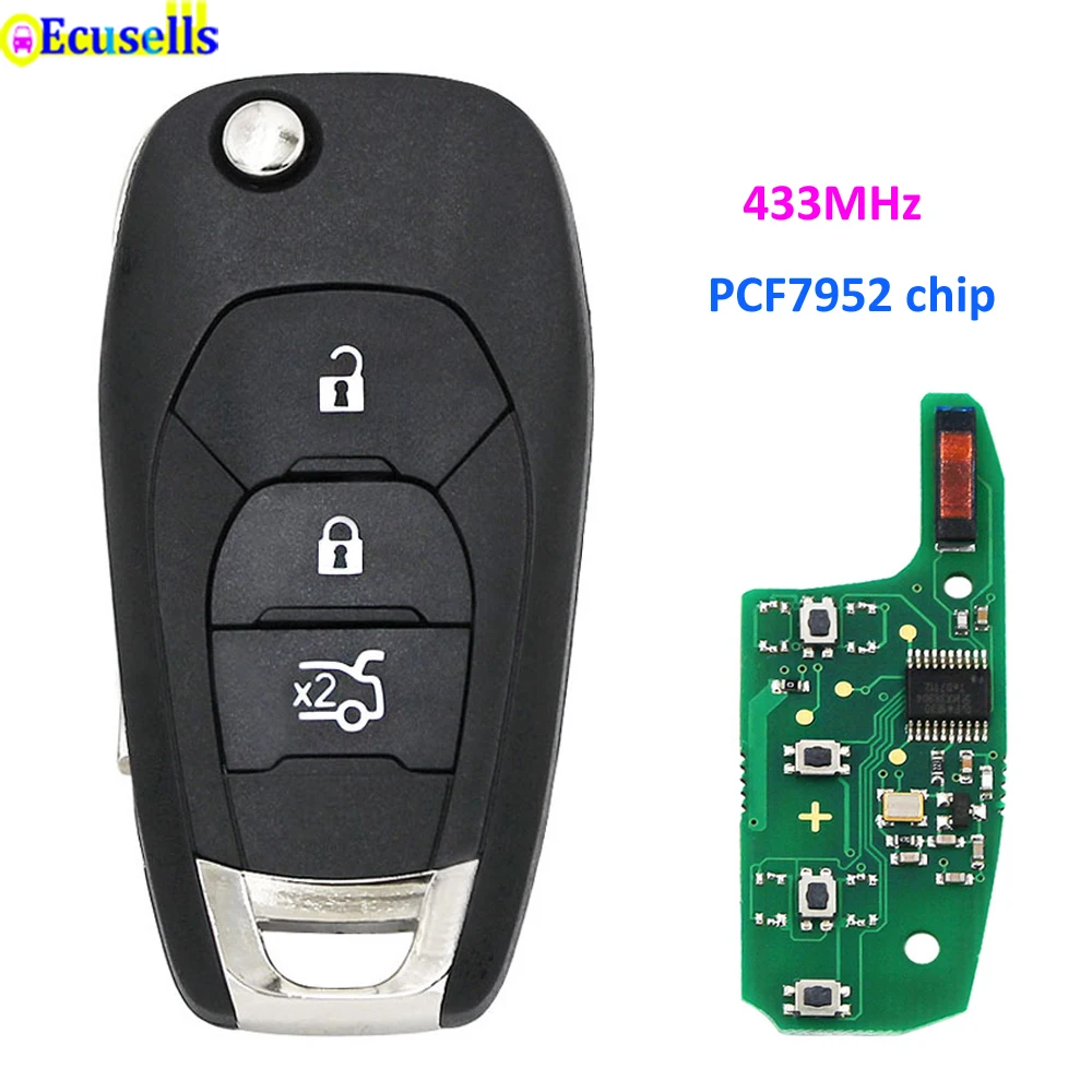 Новый стиль Флип 3-кнопочный пульт-брелок 433 МГц ID46 PCF7952 чип для Chevrolet Cruze Aveo 2014-2018 |