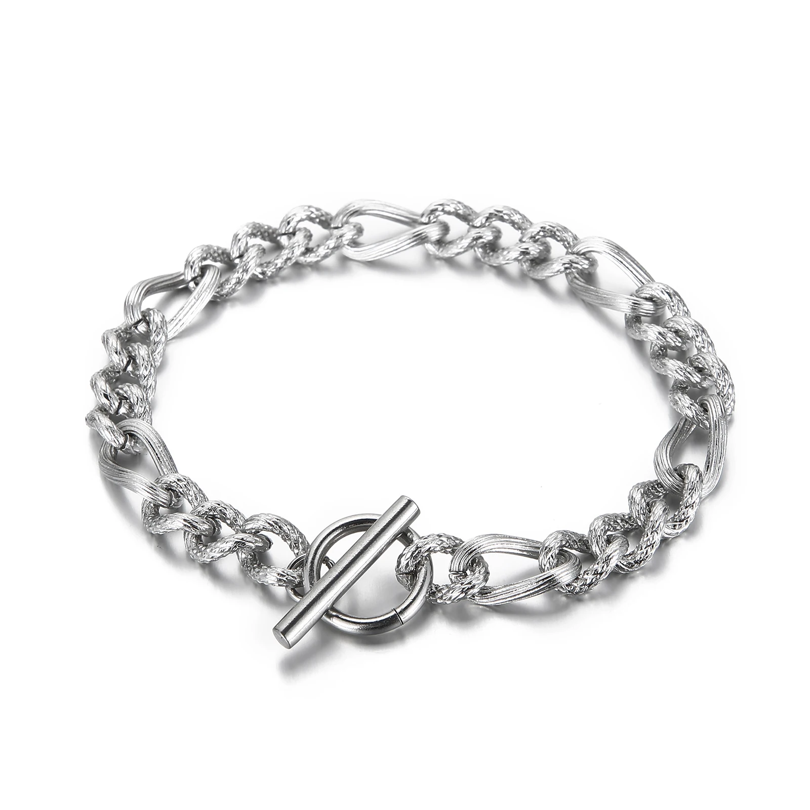 

Ladies Men's Bracelets 7mm Silver Stainless Steel OT Buckle Figaro Chain Bracelets Men's Women's Fashion Accessories Bracelets