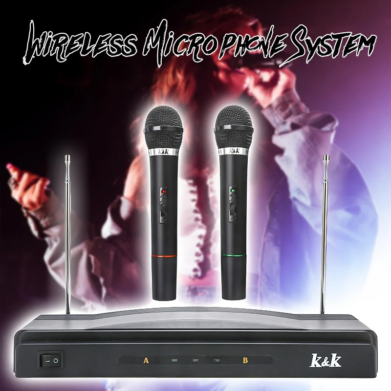 Высокое качество двойной VHF беспроводной микрофон системы ручной с 2 x Mic приемник