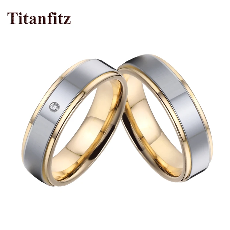 

Glossy Love Alliances proposal couple wedding rings set for men and women Gold color Eco stainless steel jewelry