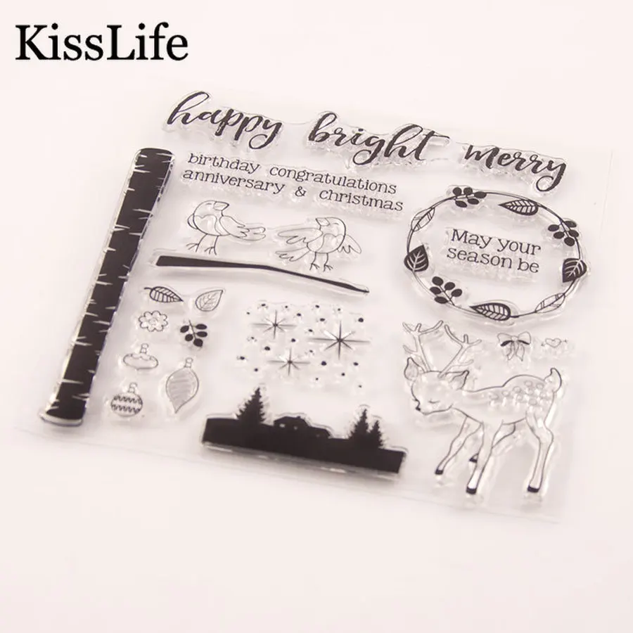 1 лист прозрачные штампы с животными оленем курицей листьями счастливыми яркими