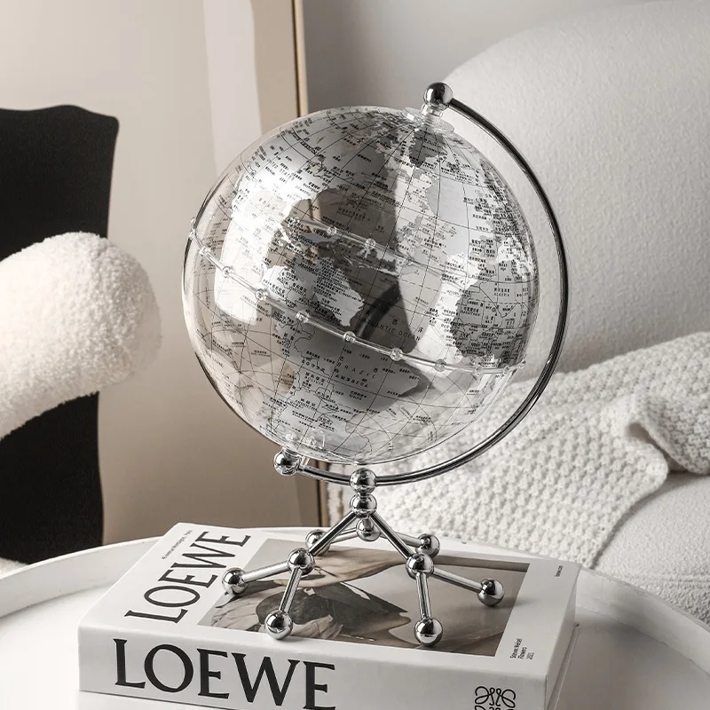 

Light luxury transparent globe children's room living room study office metal base floating earth ornaments