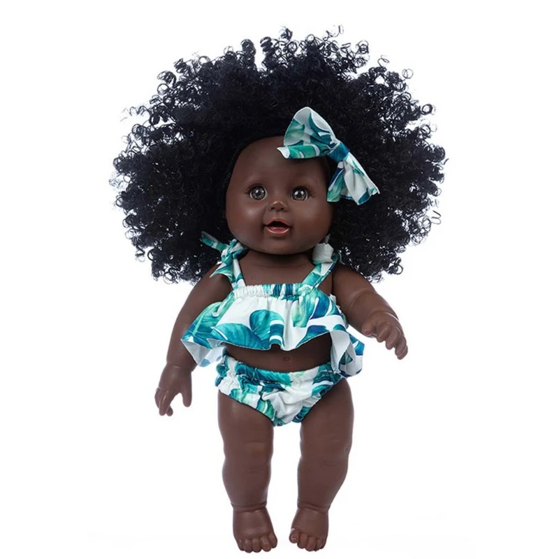 

30cm Simulation African Curly Dolls Vinyl Black Skin Rebirth Doll with Clothes 203E