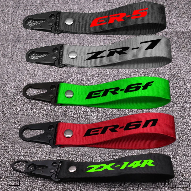 

NEW Motorcycle 3D LOGO Strap Key Ring Keyring For kawasaki ER-5 ZR-7 ER-6N ER-6F ZX-14R Motocross Key Chain Keychain
