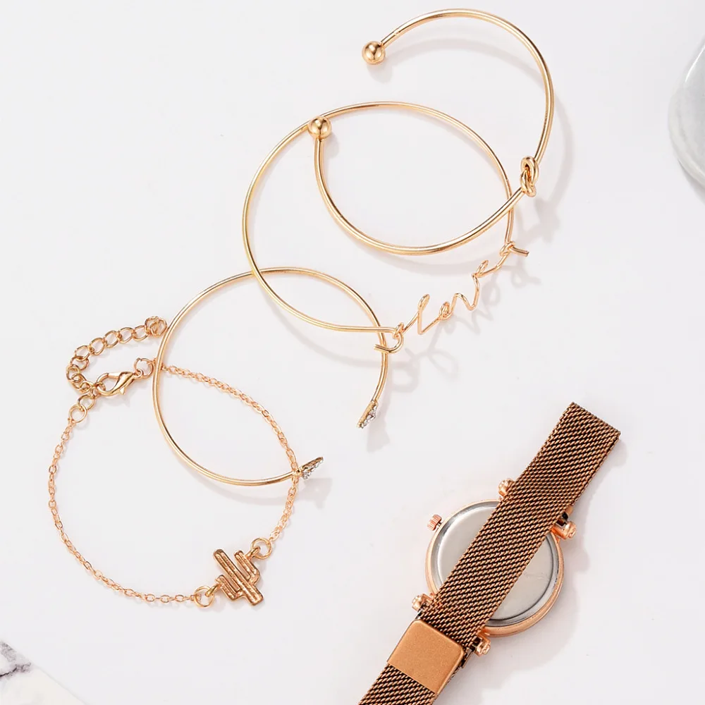 Роскошный бренд, розовое золото, звездное небо, циферблат, часы для женщин, для девушек, браслет с кристаллами, кварцевые наручные часы, 5 шт. в наборе, Relogio Feminino