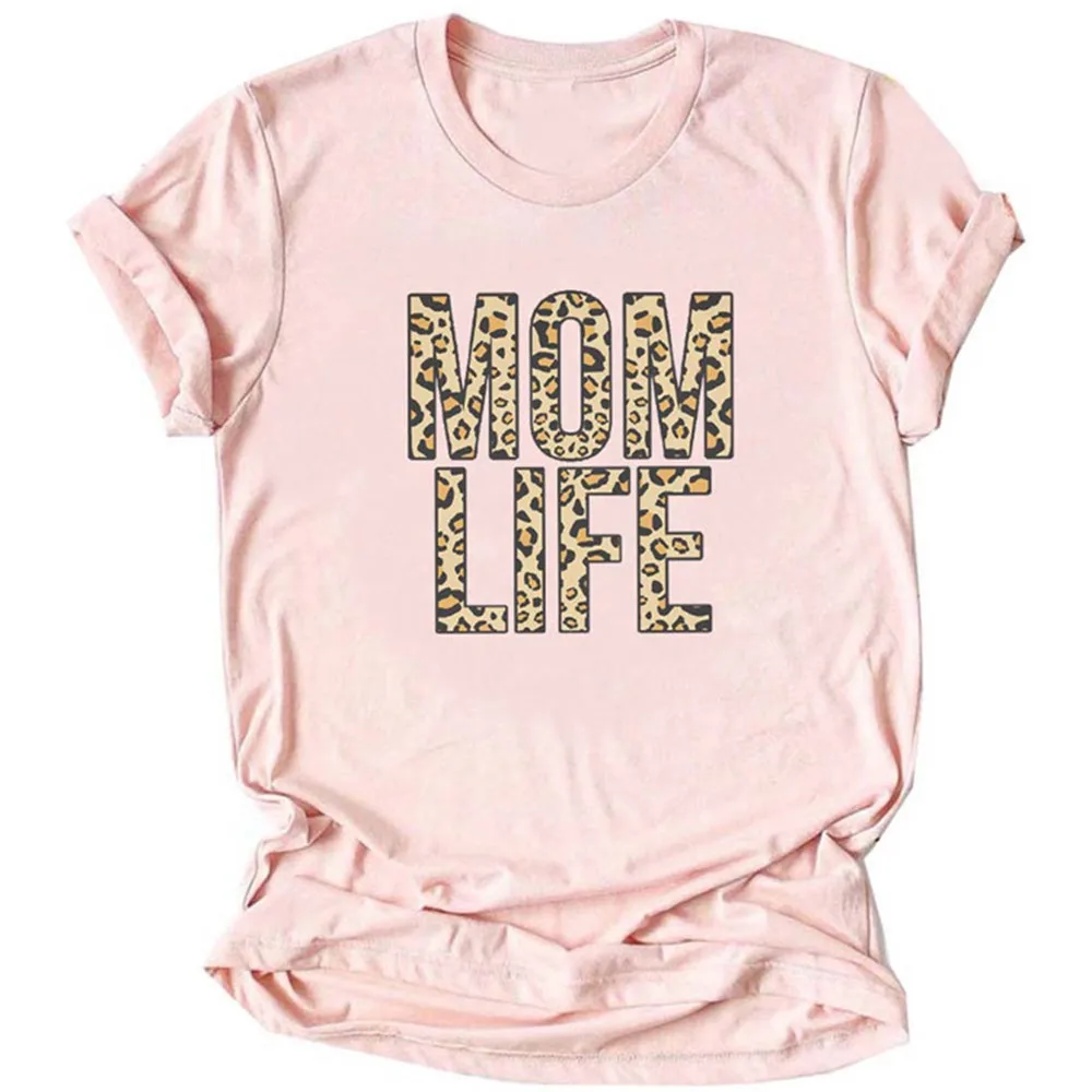 Женская футболка с леопардовым принтом MOM LIFE коротким рукавом | одежда