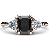 classic fashion 18k rose gold black diamond female engagement bride princess love ring size 5 11