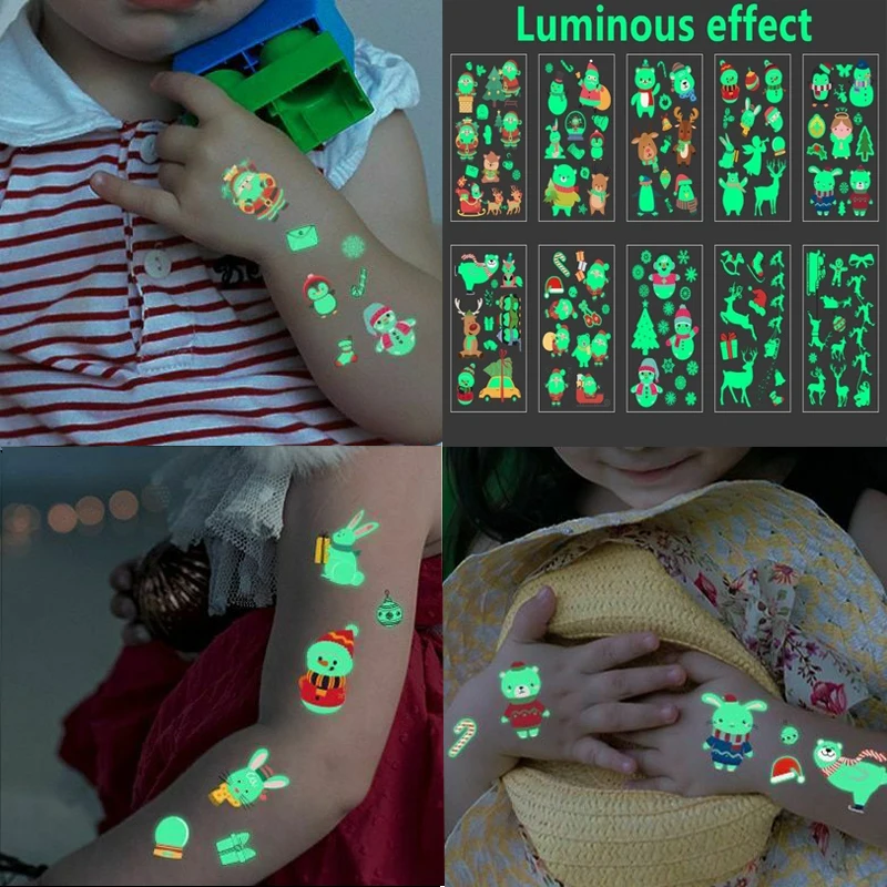 Рождественские светящиеся временные тату наклейки водонепроницаемые и