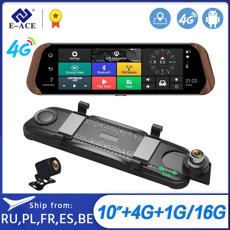 Автомобильный видеорегистратор с камерой заднего вида 4G Android FHD 1080P 10 дюймов