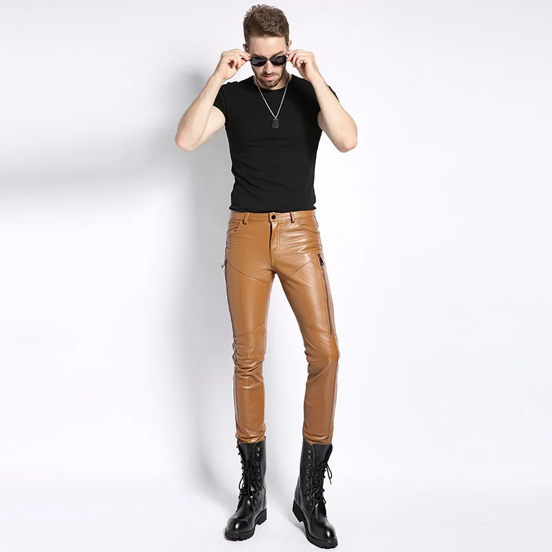 Sheepskin Real Leather Mens Pants 2020 New Fashion Casual Skinny Slim Full Length Trousers Motorcycle Soft Masculina Pantalon | Мужская