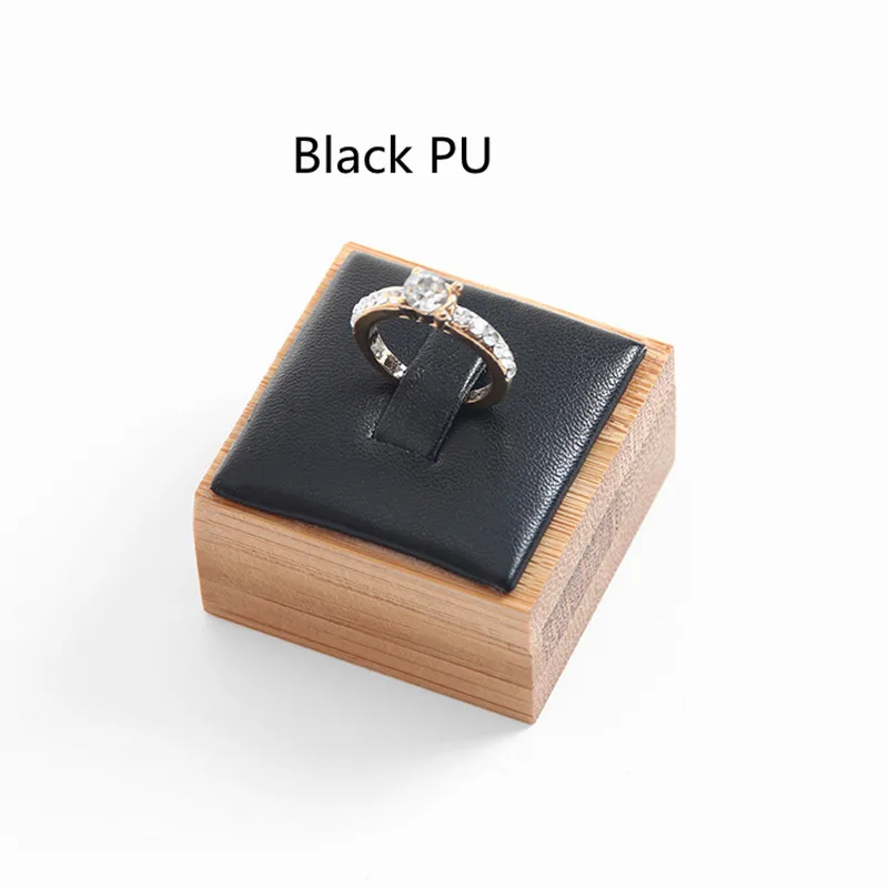 Black PU Бамбуковые деревянные кожаные кольца Дисплей Стенд креативная коробка для демонстрации колец Держатель ювелирных изделий стенд - Цвет: Black PU