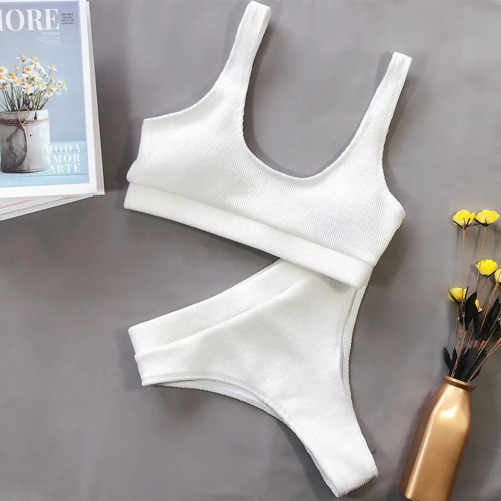 Free shipping swimsuit women 2020 new summer red white high waist Bikini Set 2 Piece Swimwear Push Up bikinis | Женская одежда