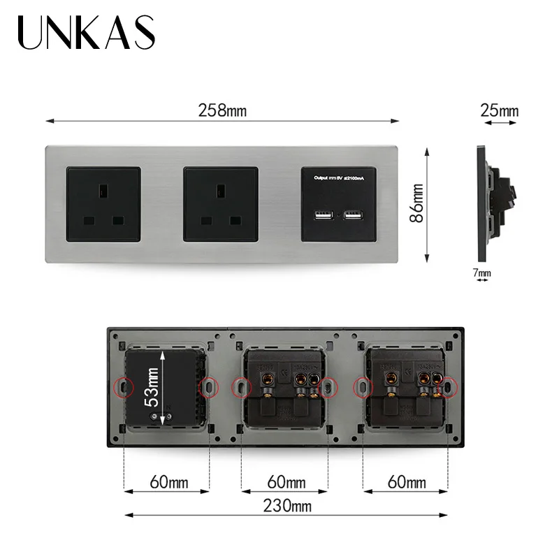 UNKAS розетки с зарядное устройство для автомобиля двумя портами USB зарядки Порты и