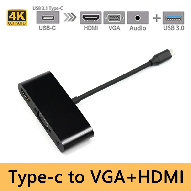 USB C Тип C к HDMI 4K VGA 3,5 мм аудио адаптер 3 в 1 кабель конвертер USBC адаптер для ноутбука Macbook/Chromebook Pix