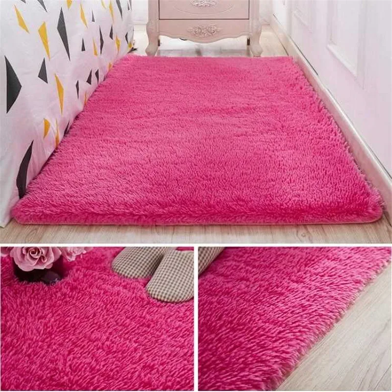 

Thickened washed silk hair non-slip carpet living room coffee table blanket Bedroom bedside mat yoga rugs solid color plush rug