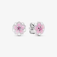 authentic s925 sterling silver simple pink magnolia earrings womens fashion silver earrings jewelry gifts