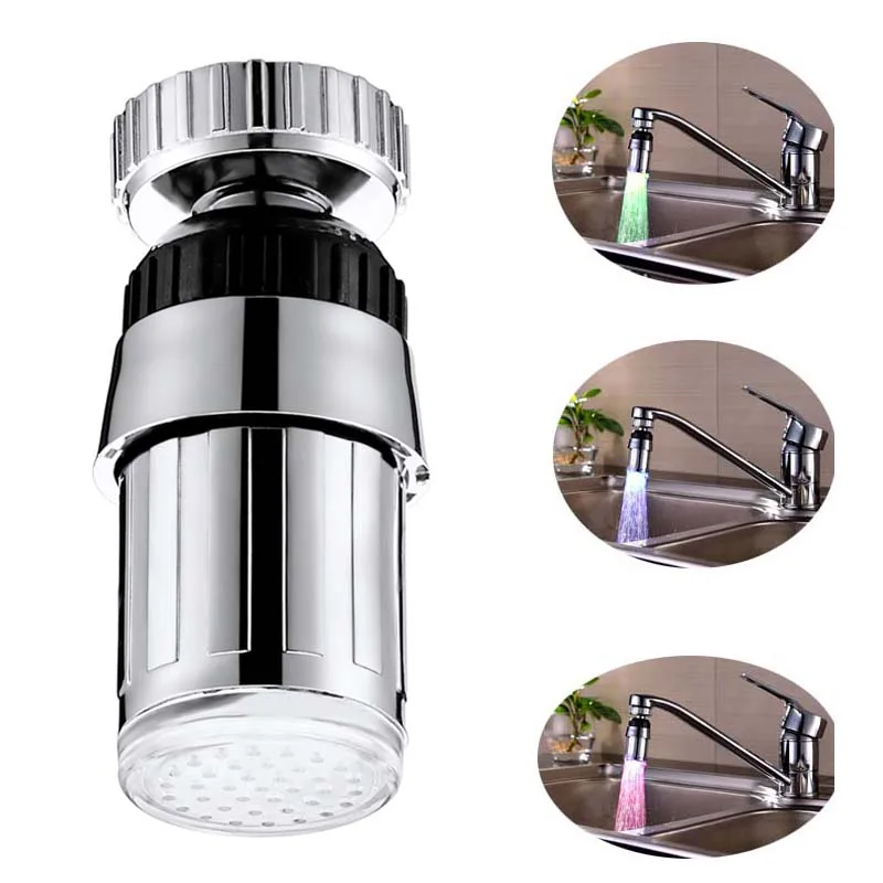 360 Rotatable LED Light Faucet Head Aerators Temperature Control 3 Colors Change RGB Glow Water Tap Nozzle For Kitchen Bathroom |