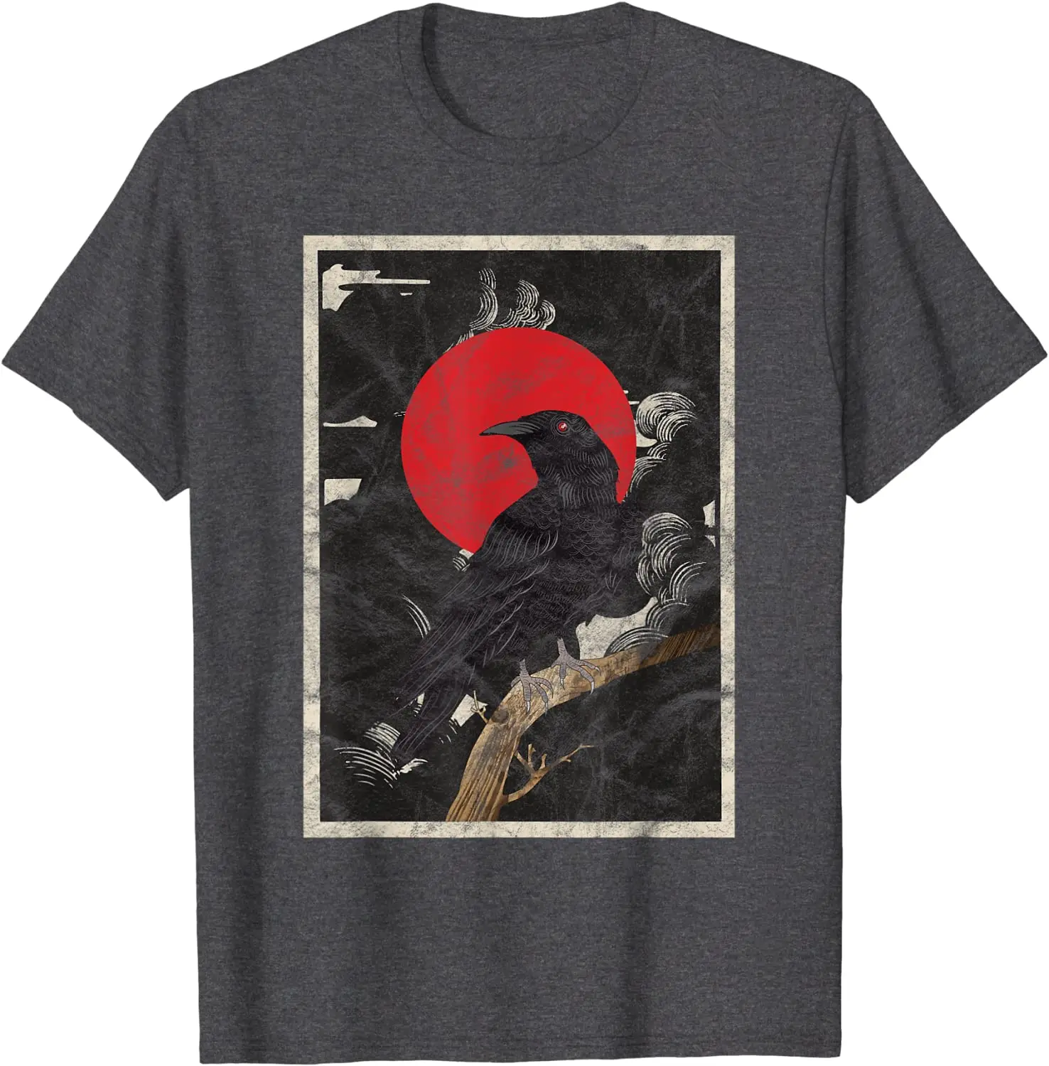 

2021 Summer Men's T-shirt Blood Red Sun and Crow Image Printing High Quality Casual Cotton All-match Oversized Short Sleeves