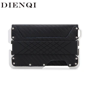 dienqi genuine leather business credit card holder men metal wallets rfid carbon fiber bank money cardholder case porte carte free global shipping