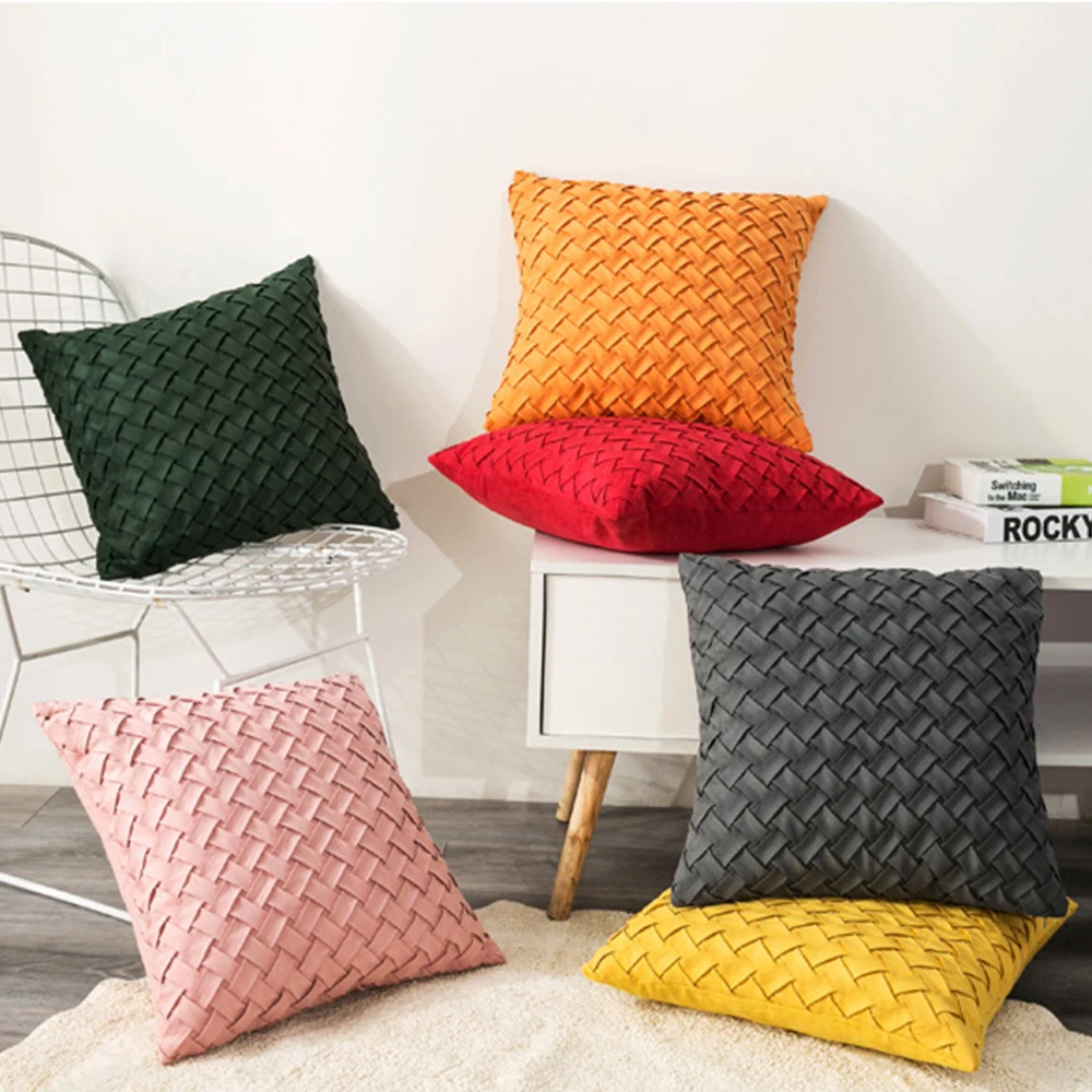 

Weave Pattern Suede Fabric Sofa Pillowcase Home Office Pillow Case Living Room Bedroom Cushion Room Cover Decor