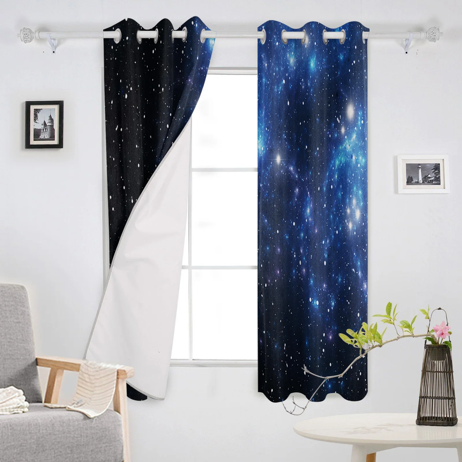 Затемняющие шторы с изображением звездного неба для гостиной спальни окна