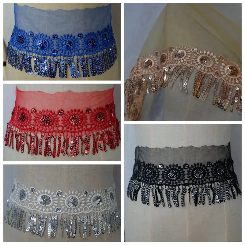 2 м/упак. юбка с вышитыми блестками и бисером, одежда с кисточками, вышитая кружевная юбка, Декоративные Аксессуары для штор