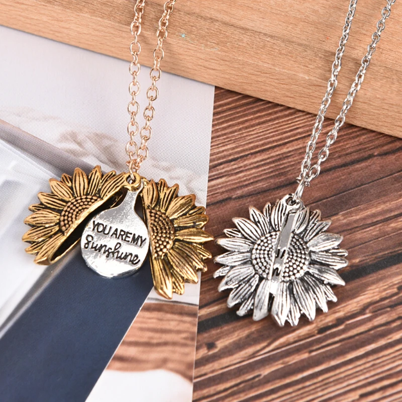 Модный клиент открытый медальон Подсолнух кулон ожерелье для женщин унисекс
