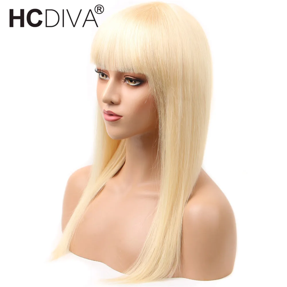 

613 Blonde Straight Human Wig 28inch Brazilian Remy Human Hair Wig With Bangs 150% Full Machine Made Wig With Bangs For Women