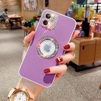 diamond crystal bling glitter soft leather phone case for iphone 13 pro max 12 11 x xs xr 7 8 plus se luxury camera lens cover