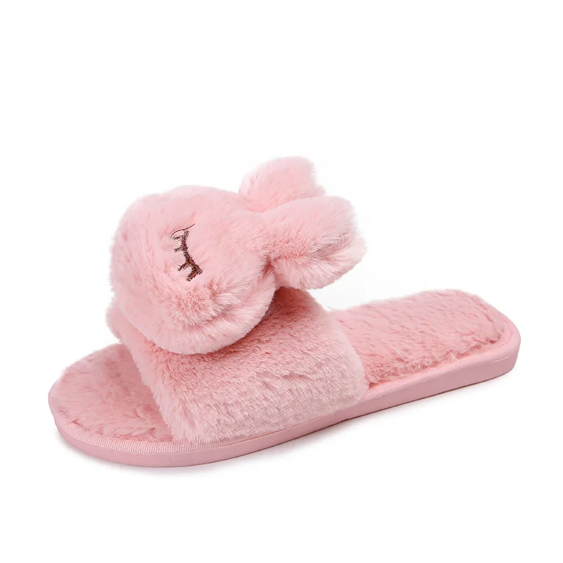 

Autumn and Winter New Cotton Slippers Female Indoor Home Lovely Cartoon Rabbit Fur Slippers Non-slip Warm Plush Slippers