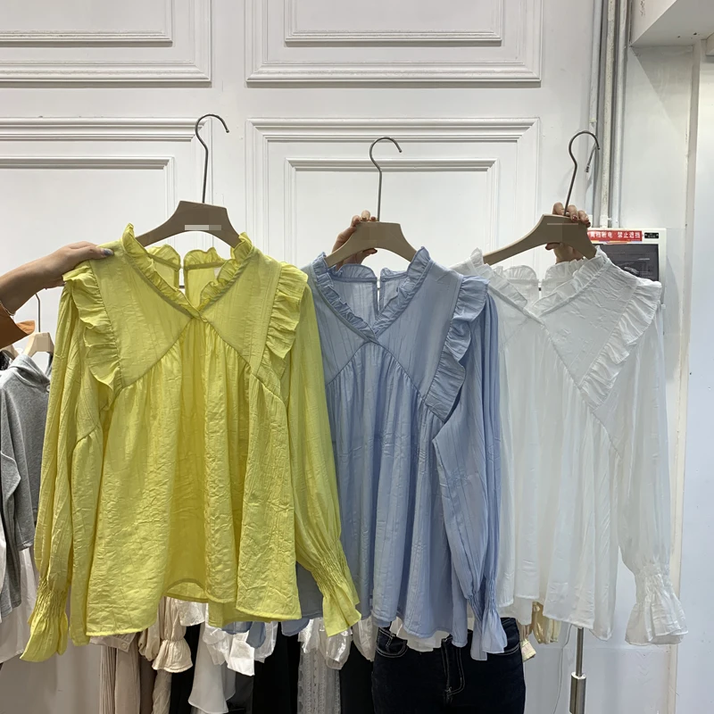 

Sweet Fungus Patchwork Solid Shirts Women Blouses Lady Style Fresh Women Long Sleeve Tops New Korean Fashion Blusas Mujer