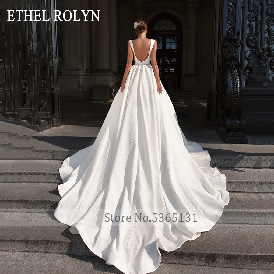 Атласное свадебное платье ETHEL ROLYN с открытой спиной 2021 цвета слоновой кости