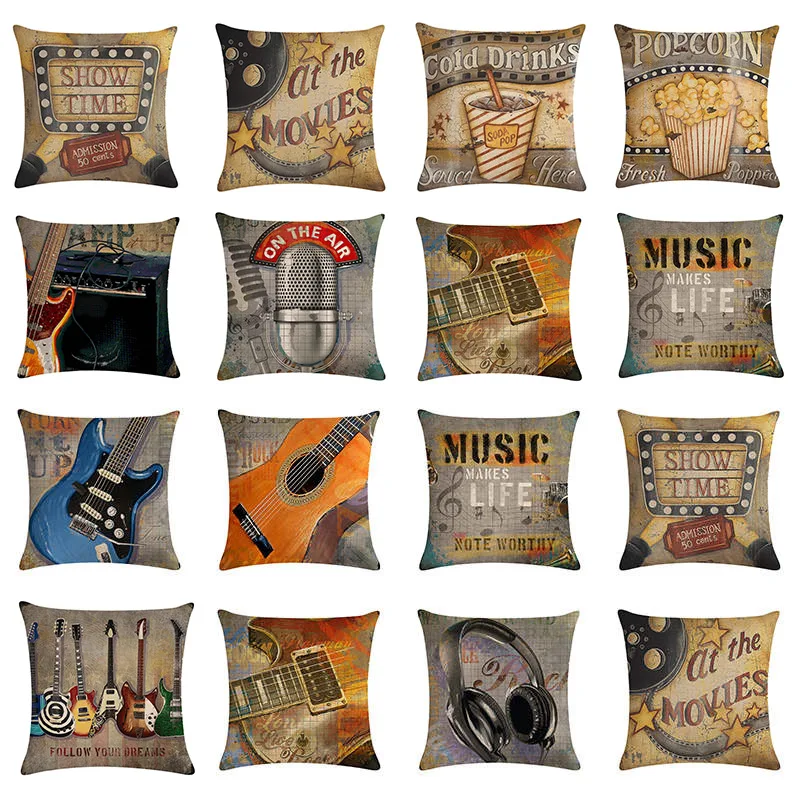 Подушка &quotГитара&quot чехол для подушки из хлопка и льна украшение музыки кино