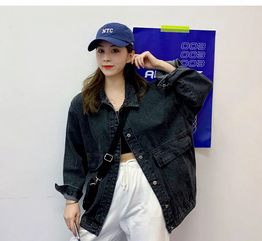 

New large size loose denim female coat retro street Korean style wild casual couple jacket Korean ins tide jackets denim 2021