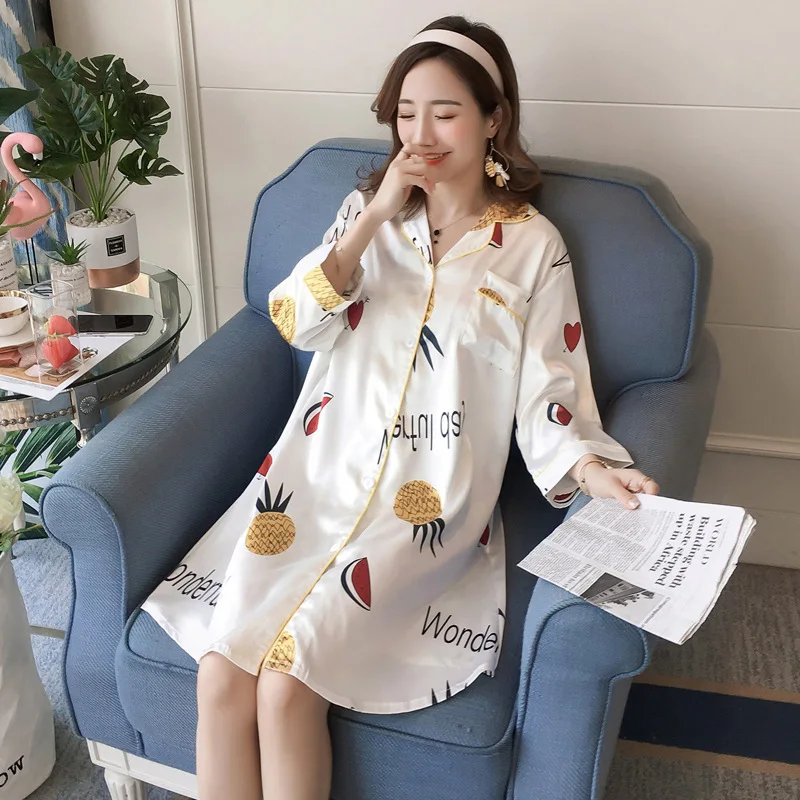 Oversize 4XL 5XL Sleep Top Pyjama Women V-Neck Robe Shirt Pajamas Sleepwear Bathrobe Home Wear Bath Gown Nightgown Sleepshirts | Женская