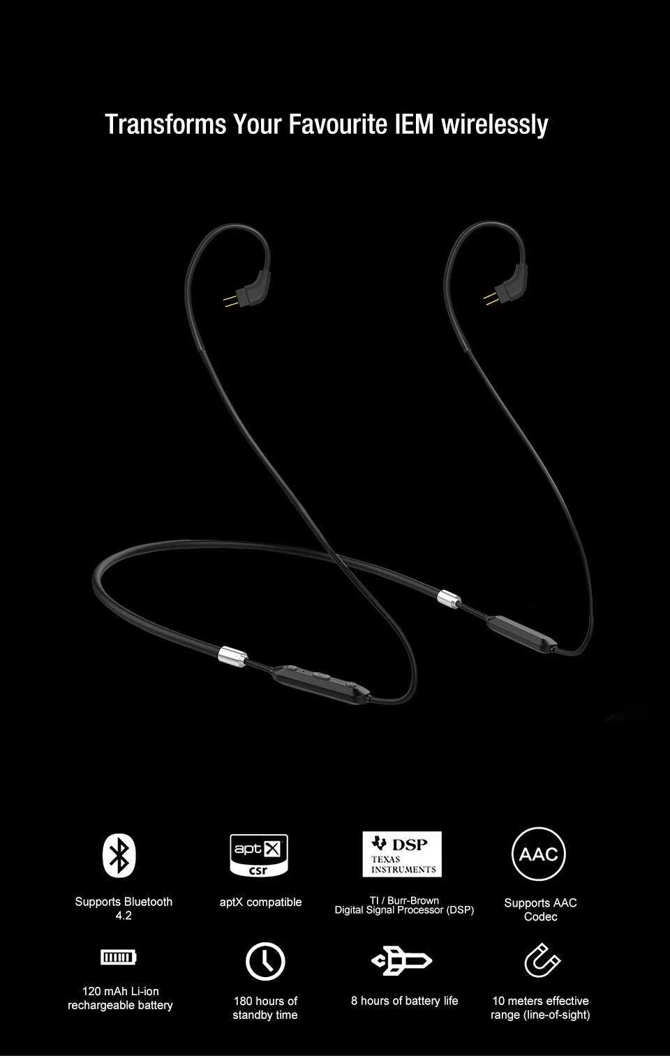 TRN BT10 беспроводной Bluetooth 4 2 APT-X IPX7 MMCX кабель HIFI наушники 2PIN/MMCX использовать для V10 V20