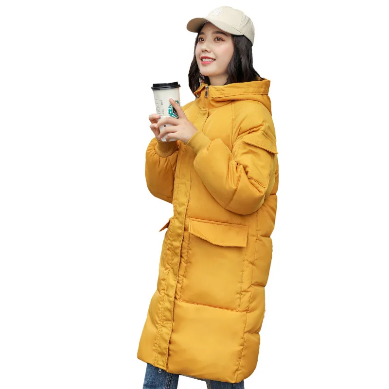 

length women's thickened hooded down cotton padded Cotton padded women's winter medium jacket women's clothing cold proof