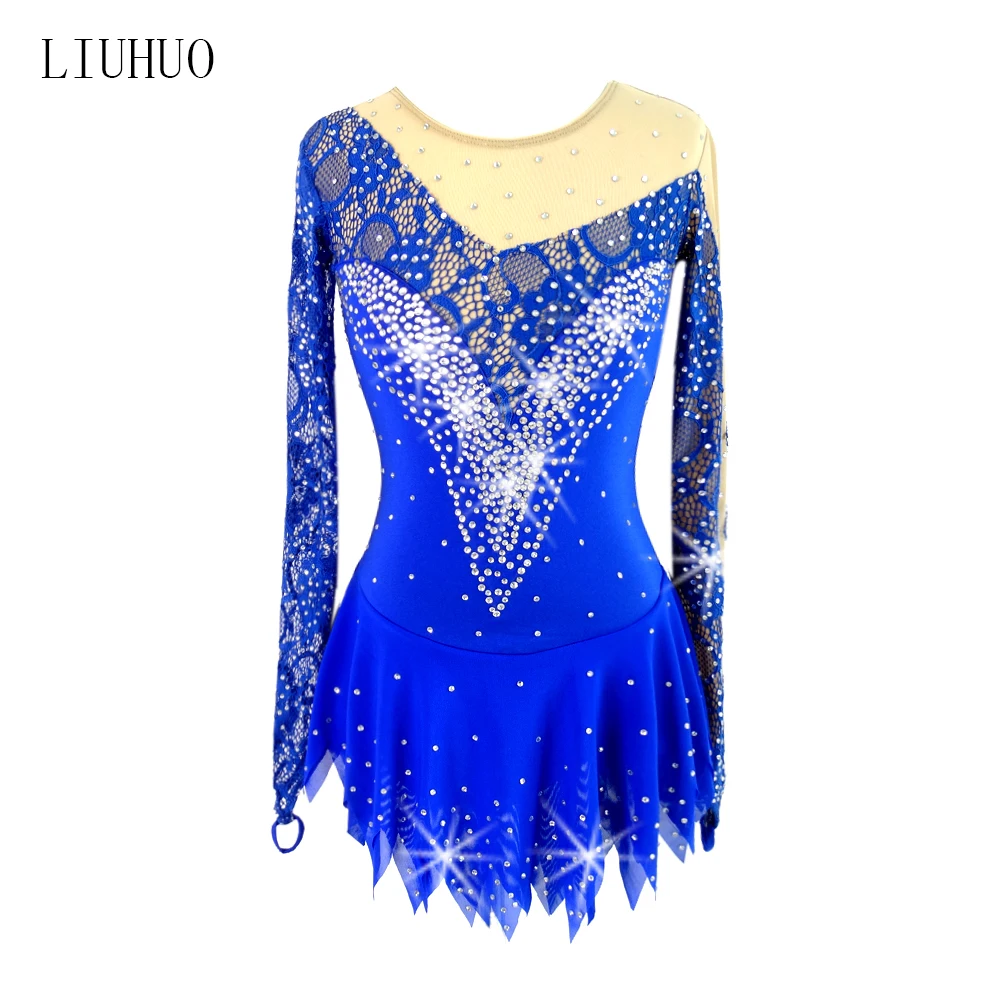 

Платье для девочек, для фигурного катания, с длинными рукавами, стразы