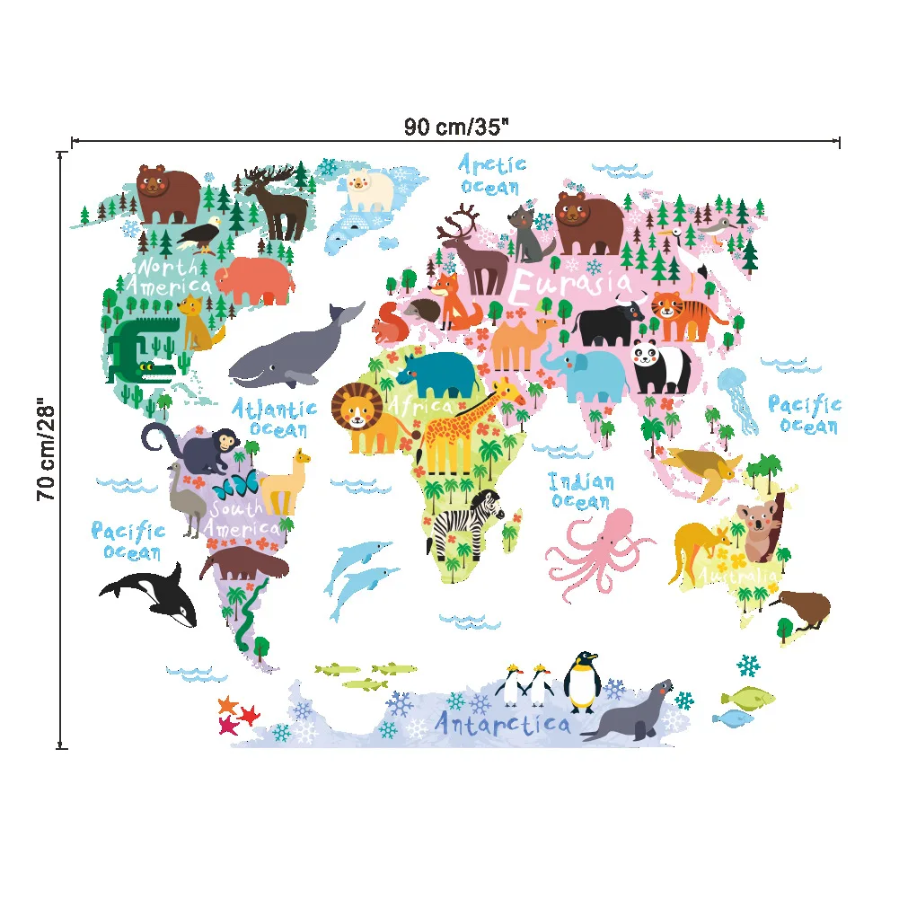 

Cartoon world map PVC DIY Wall Stickers Bedroom Home Decor for Children Room Decoration Art Wall Decal Mural bedroom decor