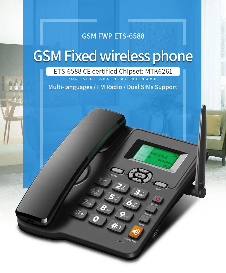 

Cordless Phone GSM SIM Card 2G WIFI Wireless Fixed Phone Desktop Telephone for Office Home Hotel Russian Arabic