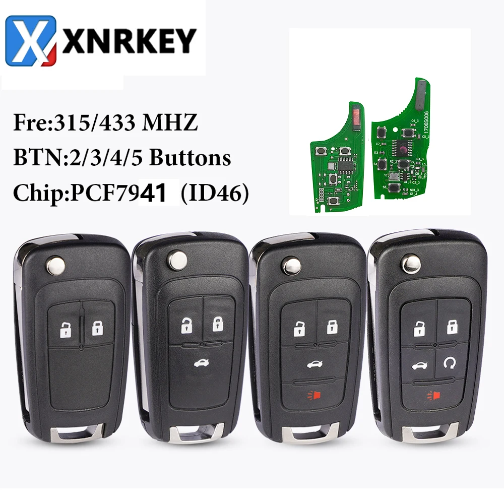 

XNRKEY 2/3/4/5 Button Remote Car Key PCF7941/ID46 Chip 315/433Mhz for Chevrolet Cruze Sail Orlando Malibu Aveo Spark Flip Key