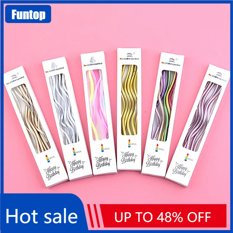 

6Pcs/Bag Colored Curving Cake Candle Safe Flames Kids Birthday Party Wedding Cake Candle Home Decoration Favor Party