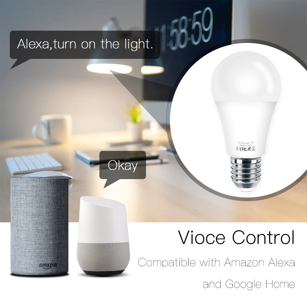 Умная Светодиодная лампа с регулировкой яркости Wi Fi 7 Вт RGB умное управление через