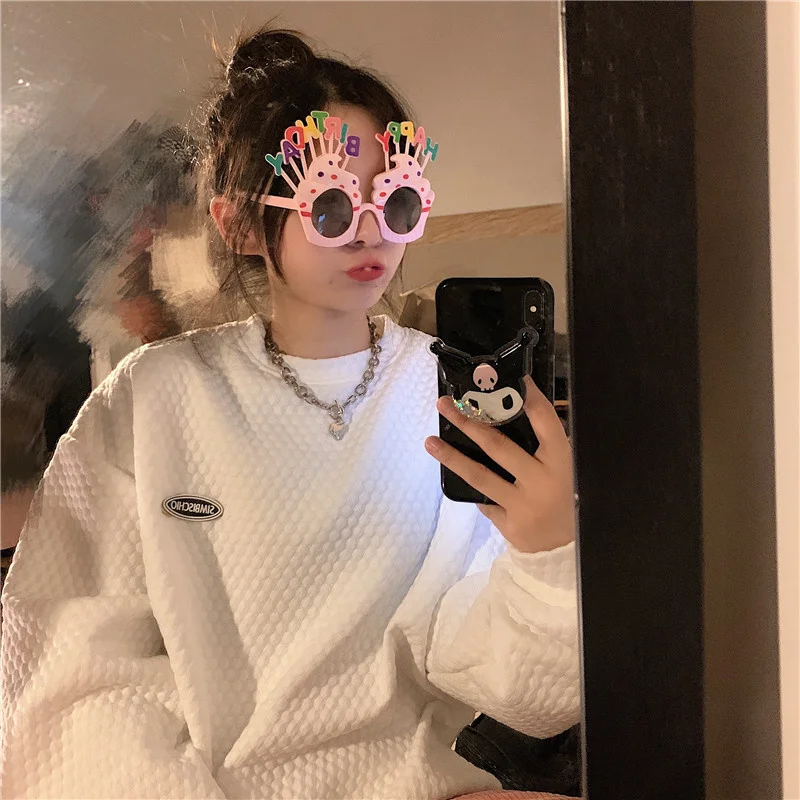 

Женский вафельный свитер с длинным рукавом в студенческом стиле