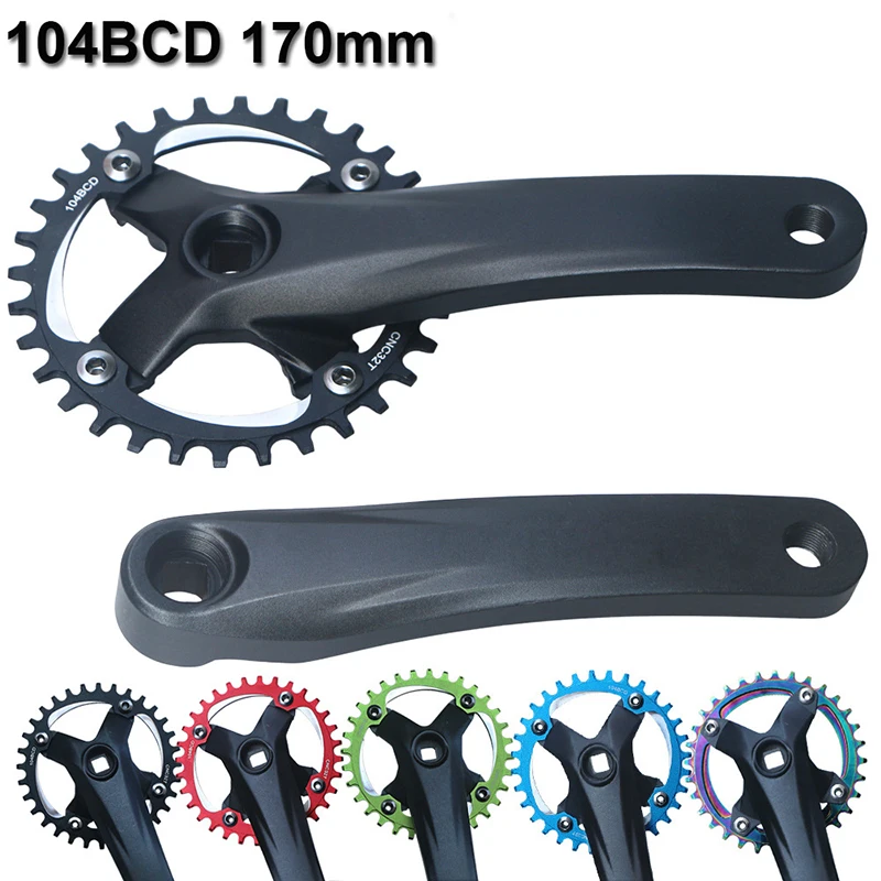 

MTB Bike Square Hole Crankset 104BCD Bicycle Crank Sprocket 170mm 30T 32T 34T 36T 38T Narrow Wide Single Speed Chainring